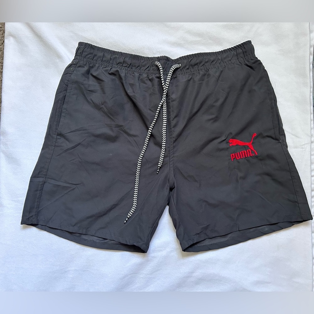 Puma Men's Athletic Shorts - Grey with Red Logo